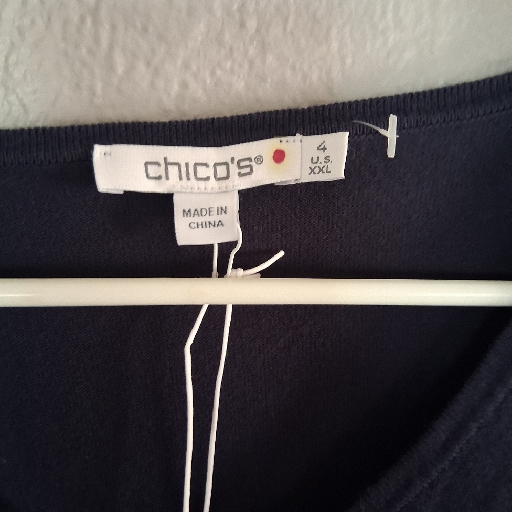 Chico's NWT  Ember Stripe Floral Embroidered Popover V Neck Sweater 4/XXL - Picture 5 of 6